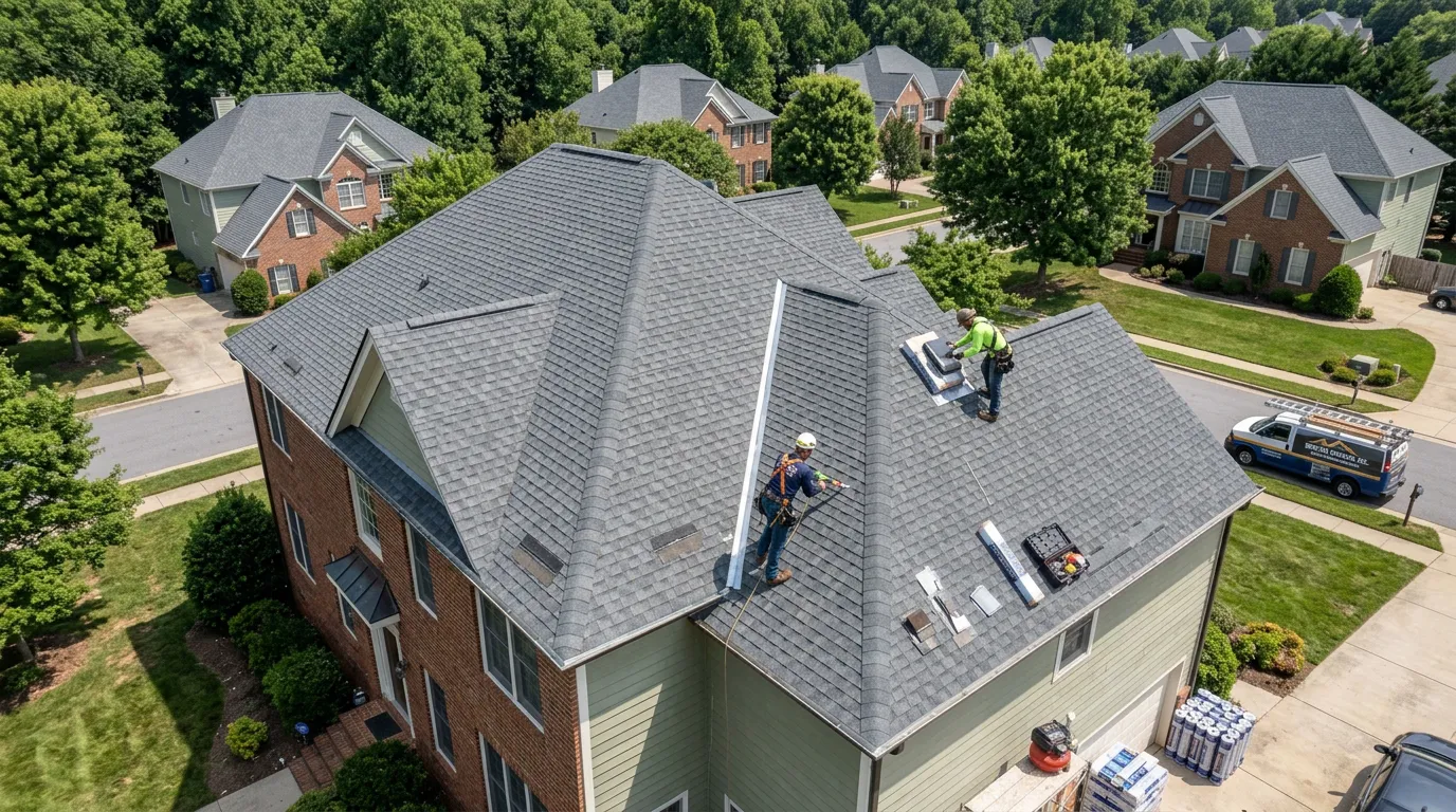 Residential home with asphalt shingle roofing
